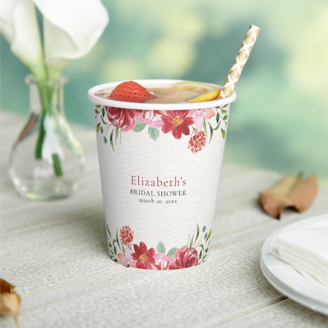 Red wildflowers Bridal Shower Paper Cups (Insitu)