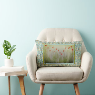Red Wildflowers Lumbar Cushion