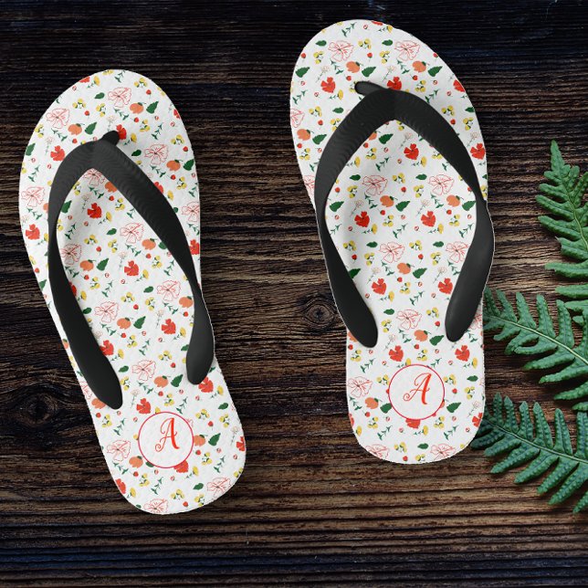 Red  wildflowers pattern girl initial  kid's thongs (Creator Uploaded)