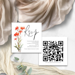 Red Wildflowers Script QR Code Wedding RSVP Enclosure Card