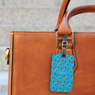 Red wildflowers turquoise pattern Luggage Tag