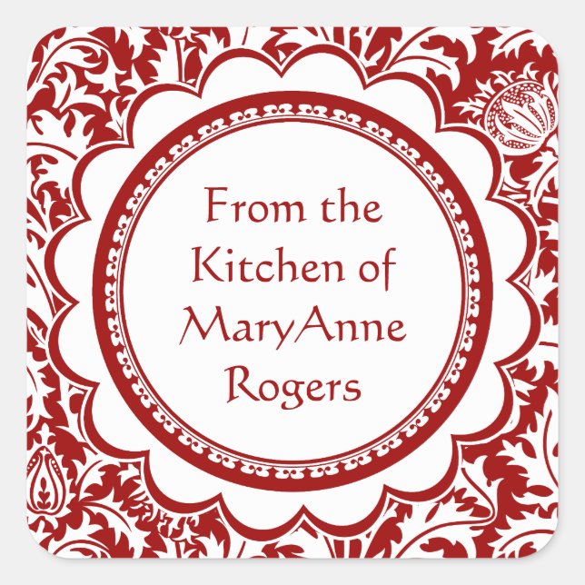 Red William Morris Canning Jar Food Labels (Front)