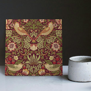 Red William Morris Strawberry Thief Home Decor Cer Ceramic Tile