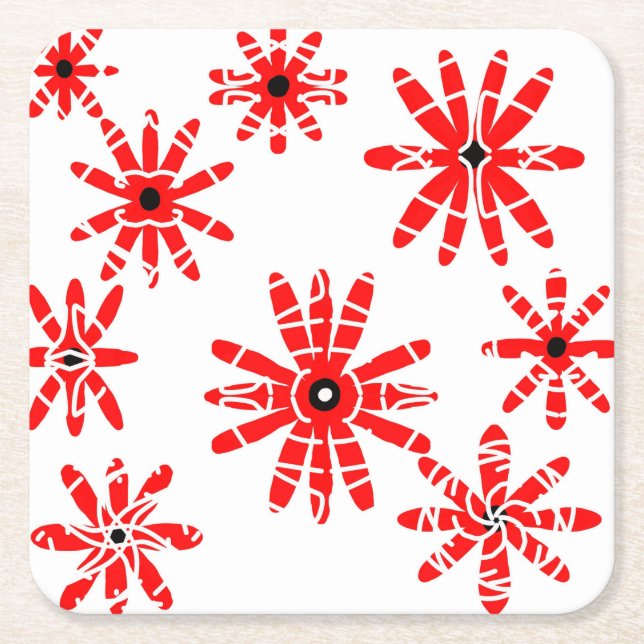 Red Windmills Square Paper Coaster (Front)