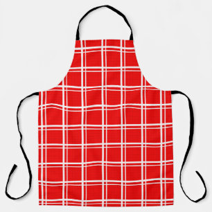 Red Windowpane Plaid Grid Stripes Pattern Design Apron
