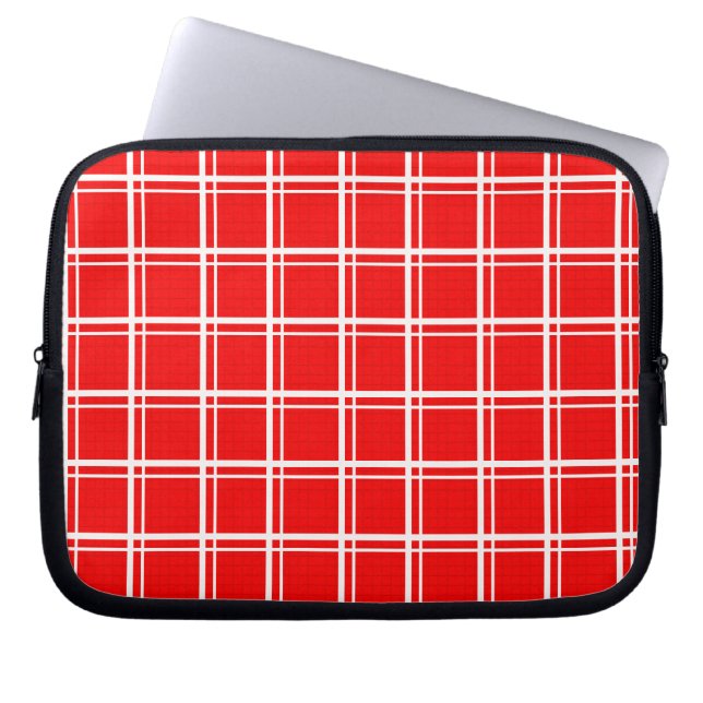 Red Windowpane Plaid Grid Stripes Pattern Design Laptop Sleeve (Front)