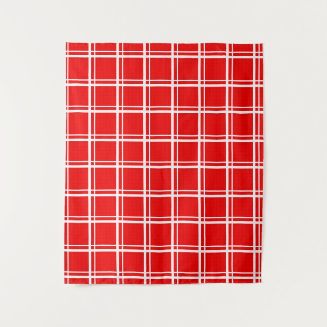 Red Windowpane Plaid Grid Stripes Pattern Design Tapestry (Front)