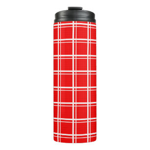 Red Windowpane Plaid Grid Stripes Pattern Design Thermal Tumbler