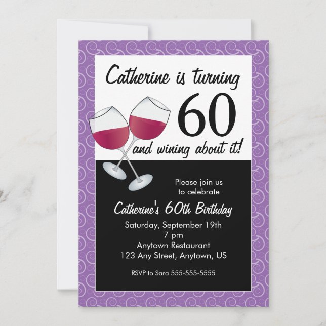 Red Wine, 60th Birthday Party Invitation (Front)