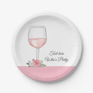 red wine, adult birthday, wedding, floral paper plate