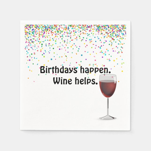 Red wine and birthday party confetti napkin (Front)