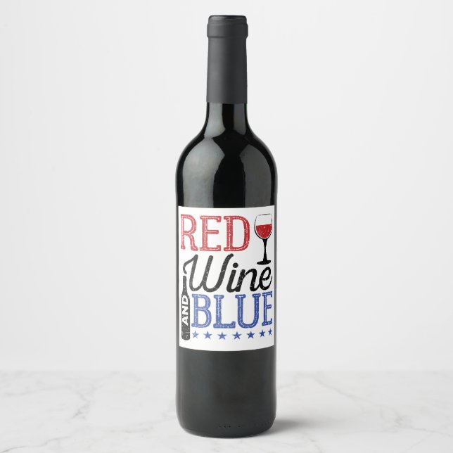 Red Wine and Blue 4th of July Drinking Wine Label (Front)
