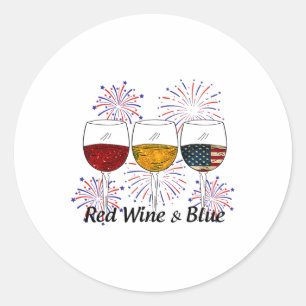 Red Wine And Blue 4th Of July Red White Blue Wine Classic Round Sticker