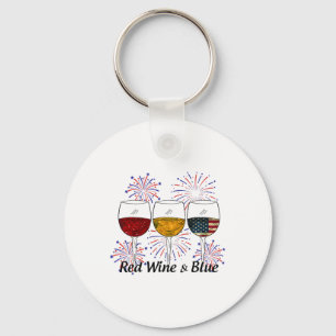 Red Wine And Blue 4th Of July Red White Blue Wine Key Ring