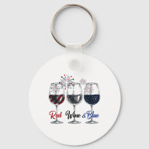 Red Wine And Blue 4th Of July Wine Red White Blue Key Ring