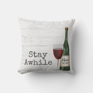 Red Wine and Bottle On Wood   Cushion