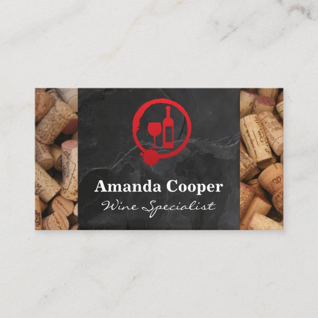 Red Wine and Bottle | Slate and Corks Business Card (Front)