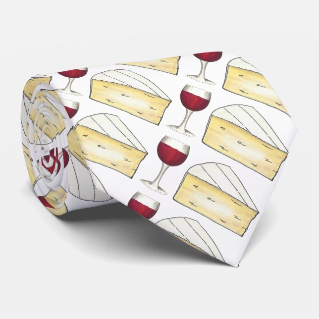 Red Wine and Cheese Brie Merlot Glass Foodie Tie (Rolled)