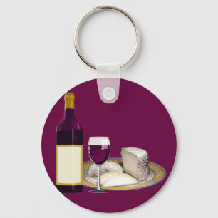 RED WINE AND CHEESE, CHEESE LOVERS GIFT KEY RING