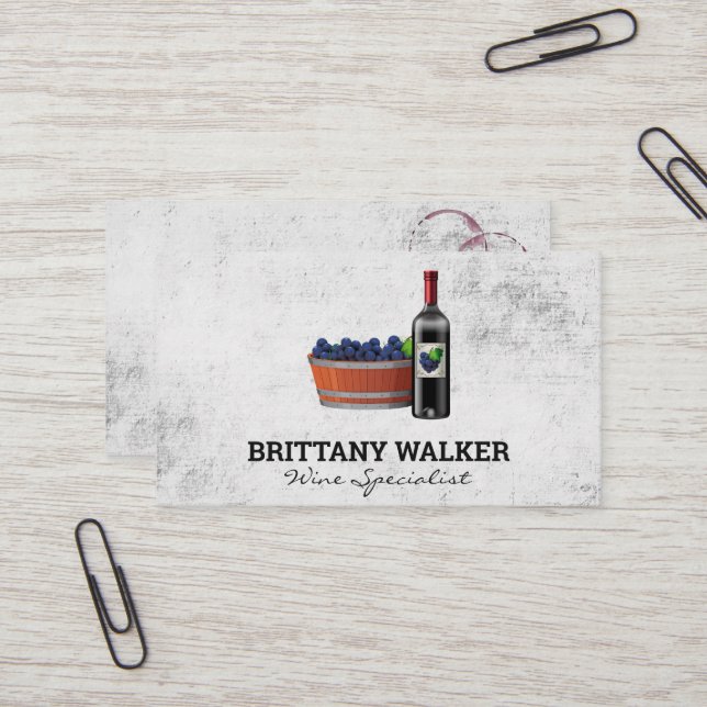Red Wine and Grape Bucket Business Card (Front/Back In Situ)