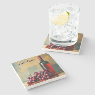 Red Wine and Grapes Stone Coaster