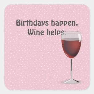 Red Wine and Polka Dots Birthday Square Sticker
