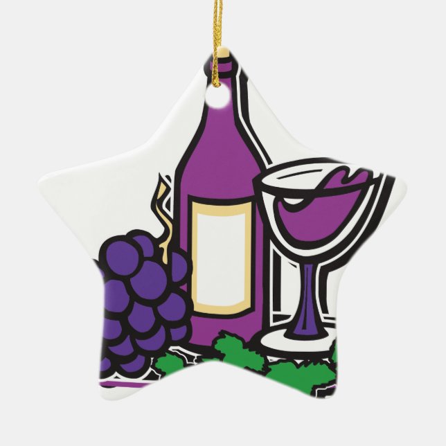 Red Wine and Purple Grapes Ceramic Tree Decoration (Front)