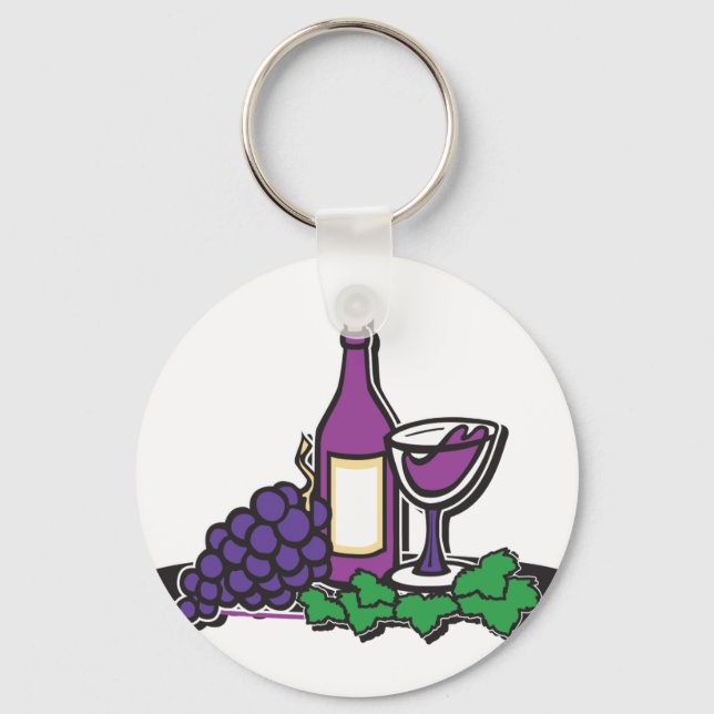 Red Wine and Purple Grapes Key Ring (Front)