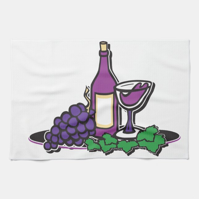 Red Wine and Purple Grapes Tea Towel (Horizontal)
