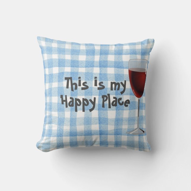 red wine and quote on blue watercolor cushion (Front)