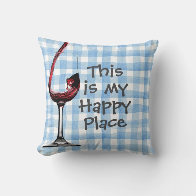 red wine and quote on blue watercolor throw pillow (Front)