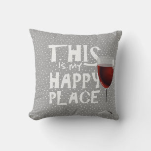 red wine and quote on grey pin dots cushion