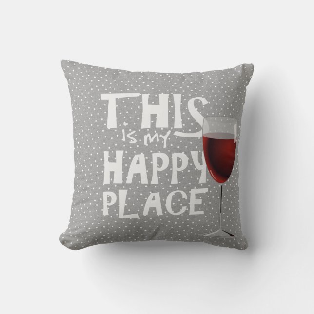 red wine and quote on grey pin dots cushion (Front)