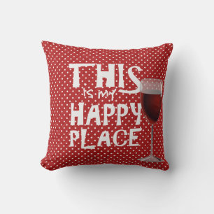 red wine and quote on polka dots cushion
