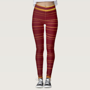 "Red Wine Arsenal: Precision Crafted in Gold Detai Leggings