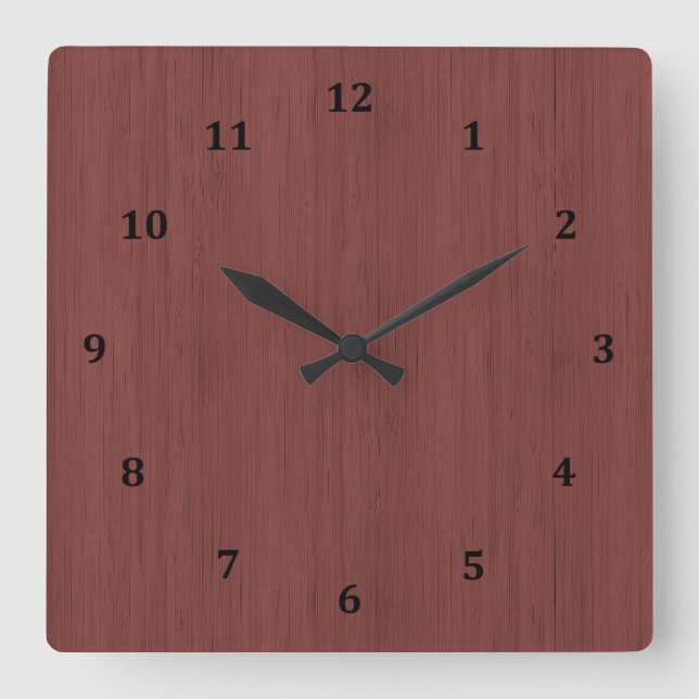 Red Wine Bamboo Wood Grain Look Square Wall Clock (Front)