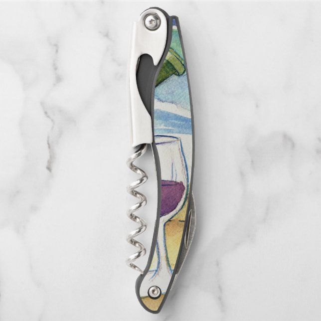 Red Wine Beach Party Art Personalised Corkscrew (Front)
