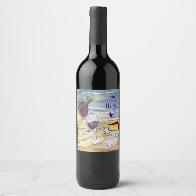 Red Wine Beach Party Custom Bottle Label (Front)