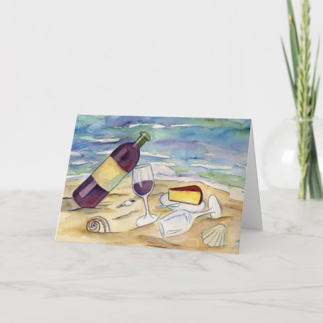 Red Wine Beach Party Greeting or Note Card (Front)