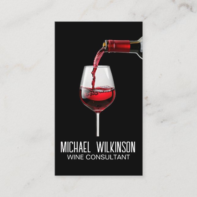 Red Wine Being Poured | Vino Business Card (Front)