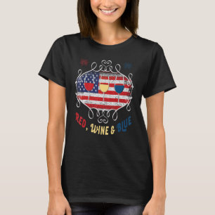 Red Wine Blue 4th July Drinking Wine Glasses Usa F T-Shirt