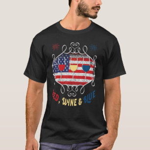 Red Wine Blue 4th July Drinking Wine Glasses Usa F T-Shirt