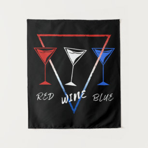 RED WINE BLUE 4TH OF JULY CELEBRATION DAY  TAPESTRY
