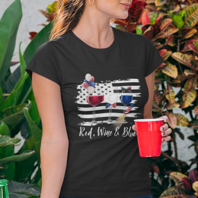 Red Wine Blue 4th of July Independence day Flag  T-Shirt (Creator Uploaded)