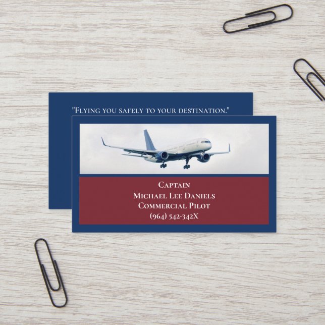 Red Wine Blue Commercial  Aeroplane Captain Pilot  Business Card (Front/Back In Situ)