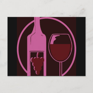 Red Wine Bottle and Glass Postcard
