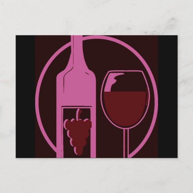 Red Wine Bottle and Glass Postcard (Front)