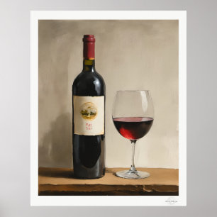 Red Wine Bottle and Glass Poster