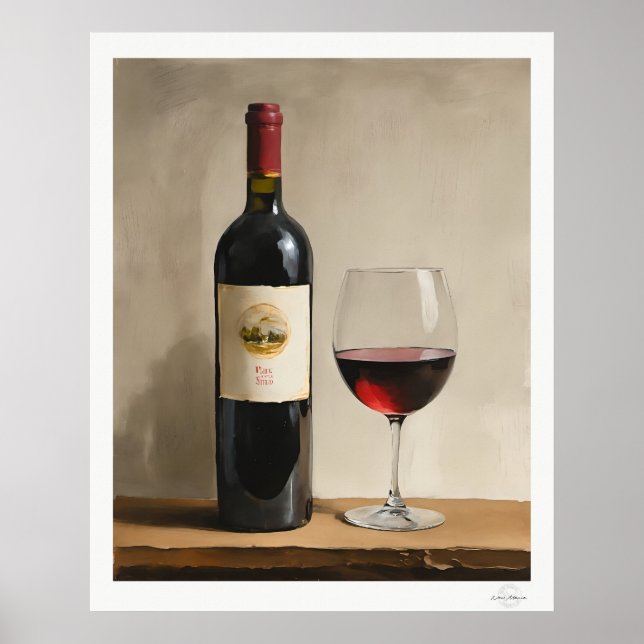 Red Wine Bottle and Glass Poster (Front)