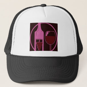 Red Wine Bottle and Glass Trucker Hat